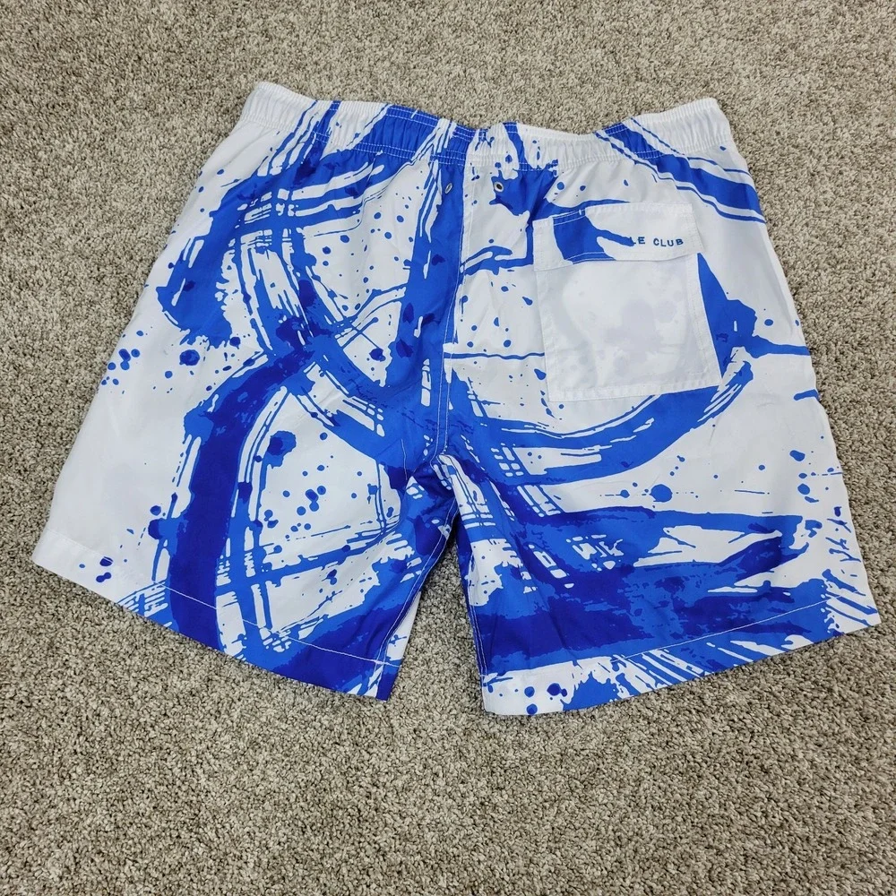 NWT Le Club Splash Long Blues Mens XL Blue White Paint Splatter Lined Swimsuit